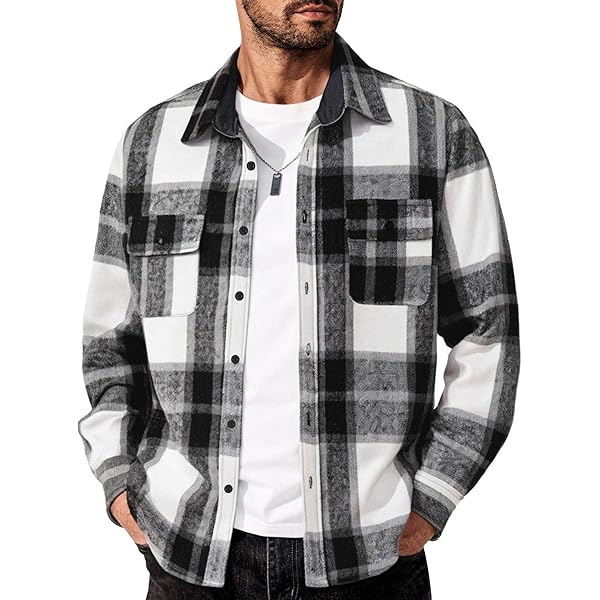 COWOKA Men's Casual Warm Plaid Wool Blend Jacket Fleece Relaxed